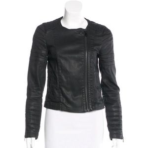 Allsaints Black Axelle Denim Jacket Moto Style Size 6